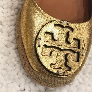 Tory Burch Gold Crackled Espadrille Flats